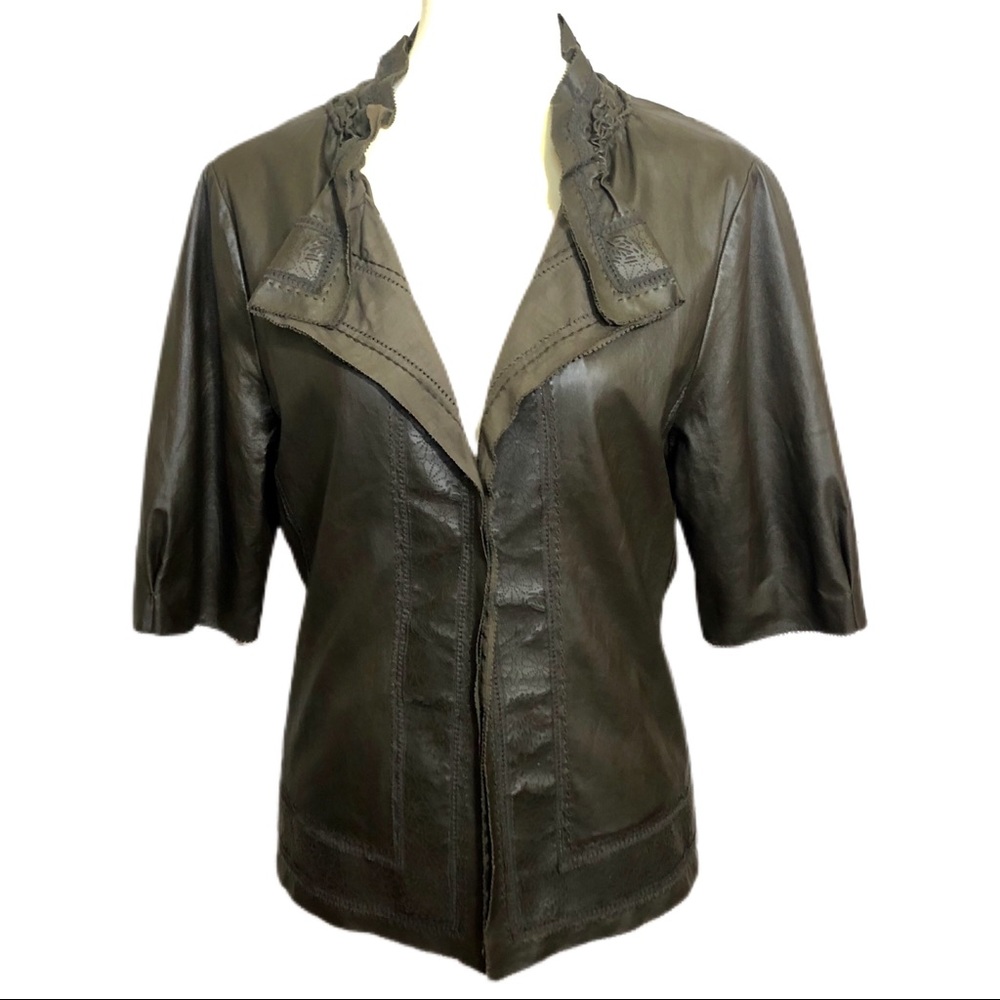 Elie Tahari Laser Cut Leather Jacket Large